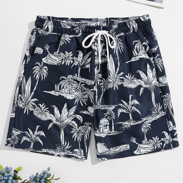 

Men Plants Print Swim Shorts, Navy blue