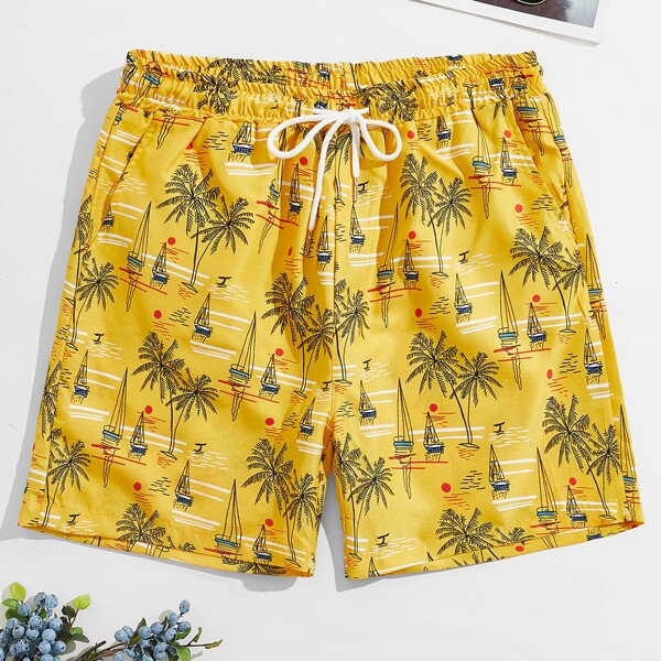 

Men Tropical Print Swim Shorts, Yellow