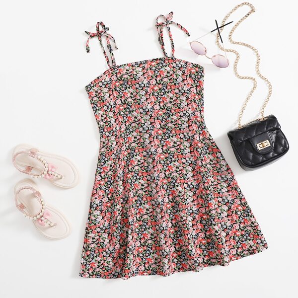 

Girls Knot Straps Ditsy Floral Cami Dress, Multicolor