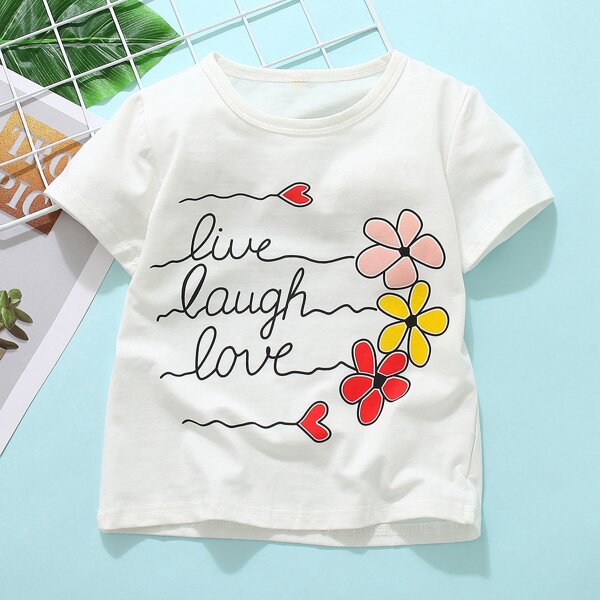 

Toddler Girls Letter & Floral Print Tee, White