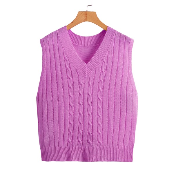 

V Neck Solid Sweater Vest, Hot pink