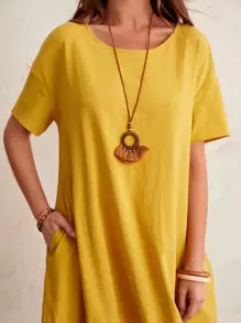 EMERY ROSE 大圓領不對稱下擺連衣裙 - 黃色 - 查看 5