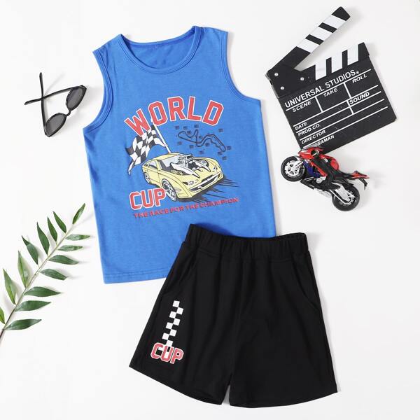 

Boys Letter Graphic Tank Top & Track Shorts, Multicolor