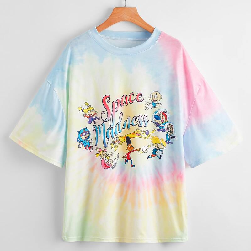 

Tie Dye Letter Cartoon Graphic Tee, Multicolor