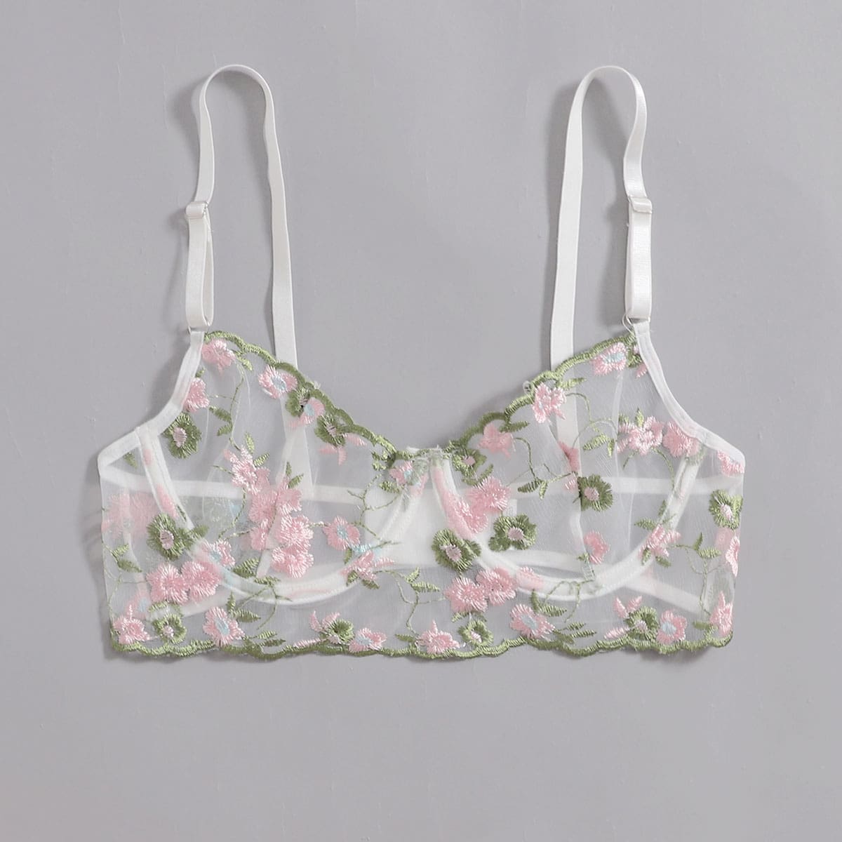 

Floral Embroidery Mesh Crop Cami, White