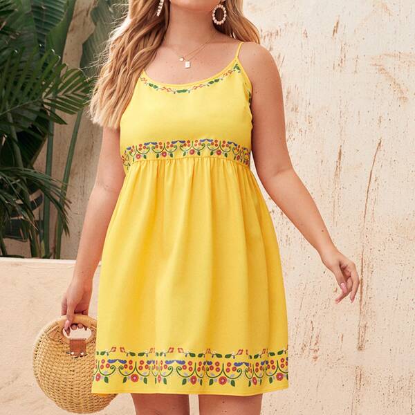 

Plus Floral Print Cami Dress, Yellow