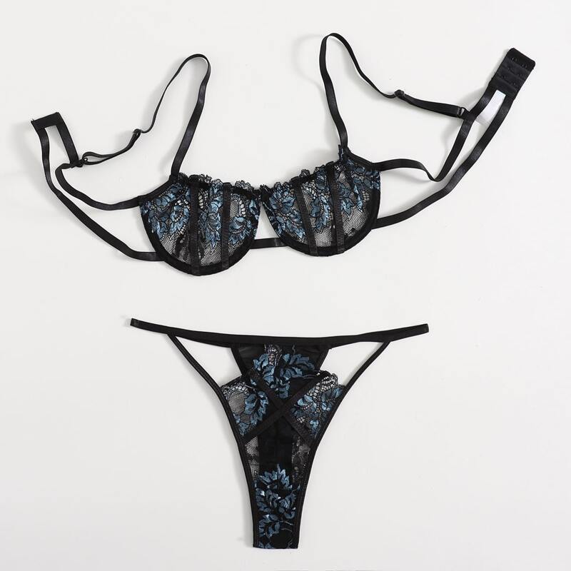 

Contrast Lace Lingerie Set, Multicolor