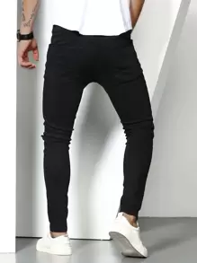 Manfinity LEGND Hombres Jeans ajustados desgarro unicolor - Negro - Ver 2