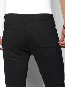 Manfinity LEGND Hombres Jeans ajustados desgarro unicolor - Negro - Ver 6