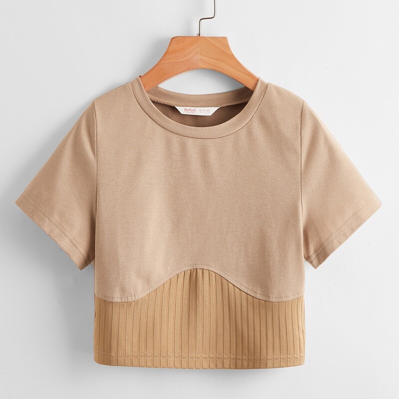

Colorblock Ribbed Tee, Khaki