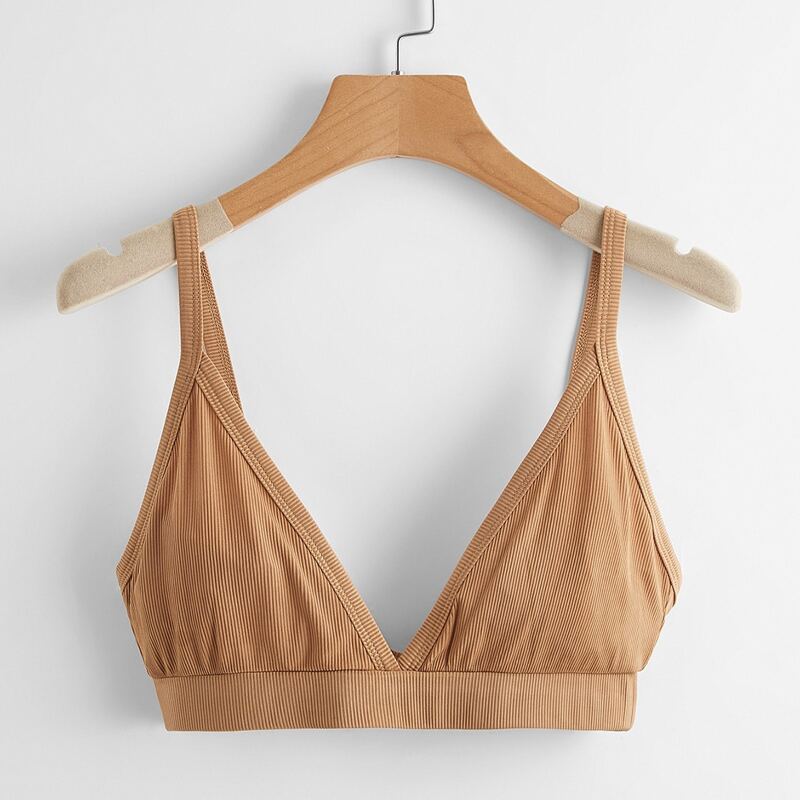 

Solid Ribbed Crop Cami, Brown