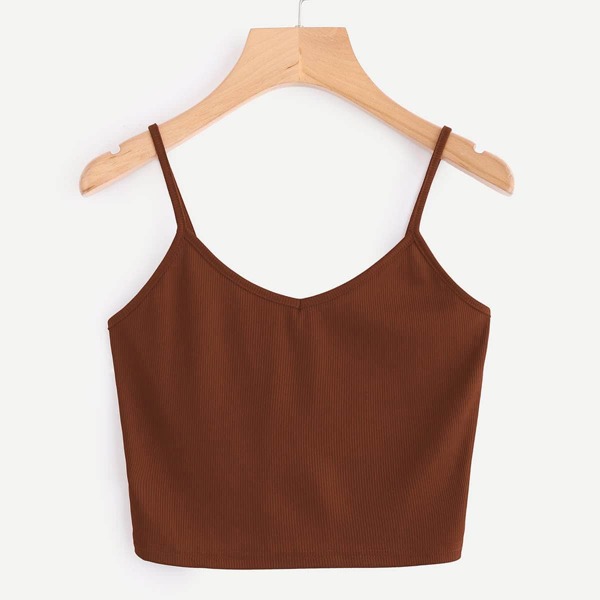 

Rib Knit Crop Cami Top, Coffee brown