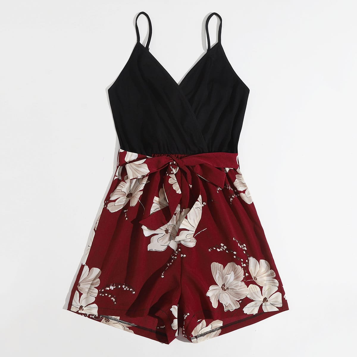 

Floral Belted Wrap Romper, Multicolor