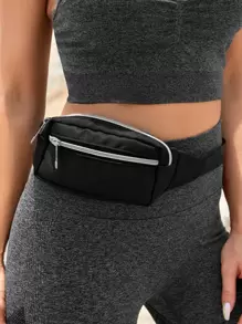 Zip Front Bum Bag - Black - View 1