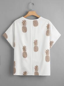 SHEIN LUNE Plus Pineapple Print Batwing Sleeve Top - White - View 2
