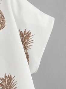 SHEIN LUNE Plus Pineapple Print Batwing Sleeve Top - White - View 3