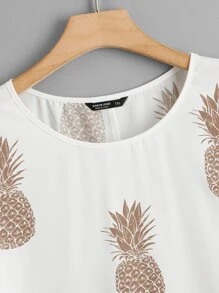 SHEIN LUNE Plus Pineapple Print Batwing Sleeve Top - White - View 4