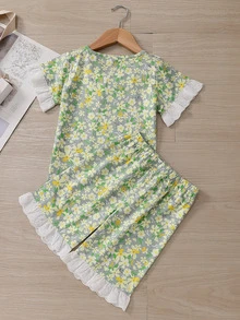 Toddler Girls Floral Contrast Schiffy PJ Set - Multicolor - View 2