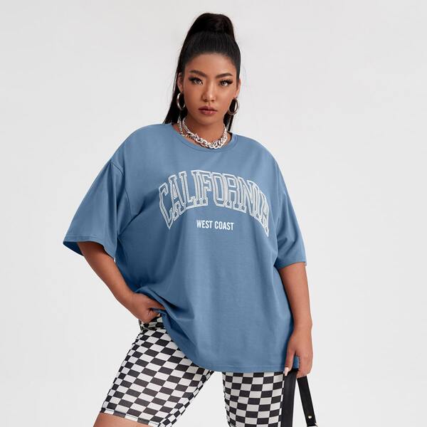 

Plus Letter Graphic Drop Shoulder Tee, Dusty blue