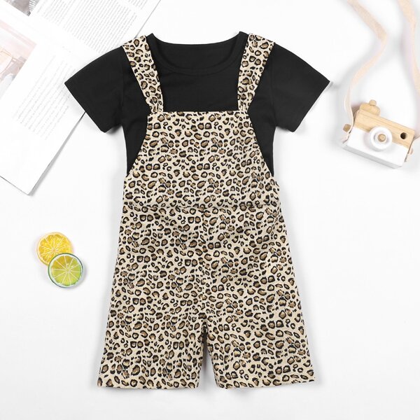 

Toddler Girls Leopard Overall Romper With Tee, Multicolor