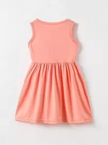 SHEIN 小女童蝴蝶圖案無袖娃娃裙 - 粉色 - 查看 2