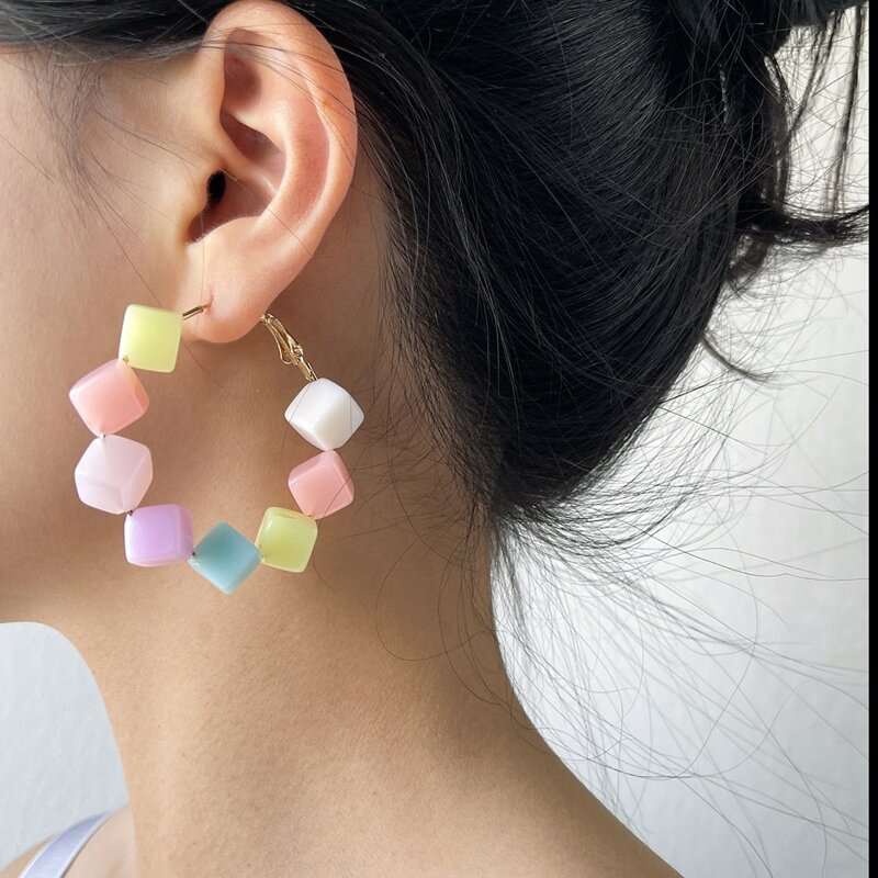 

Color Block Cube Beaded Earrings, Multicolor