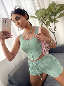 Zolique 素色背心上衣和腰部抽繩短褲套裝