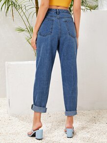 High Waist Straight Leg Jeans - Medium Wash - View 2
