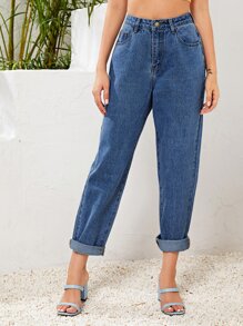 High Waist Straight Leg Jeans - Medium Wash - View 5