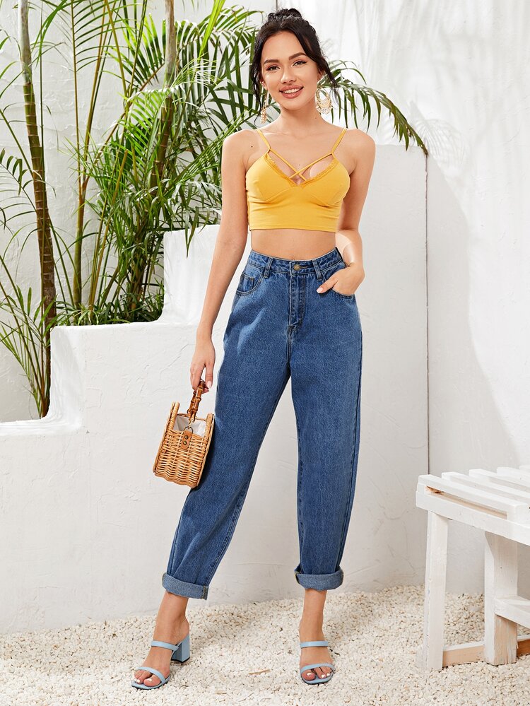 High Waist Straight Leg Jeans - Medium Wash - View 6