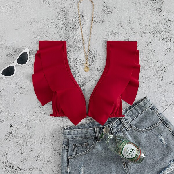 

Ruffle Trim Micro Triangle Bikini Top, Red