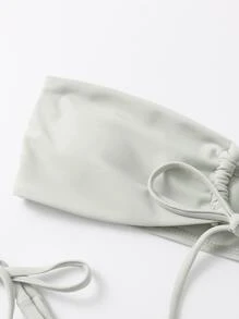 Bikini con parte superior bandeau y lazos laterales para vacaciones de verano en la playa - verde menta - Ver 5