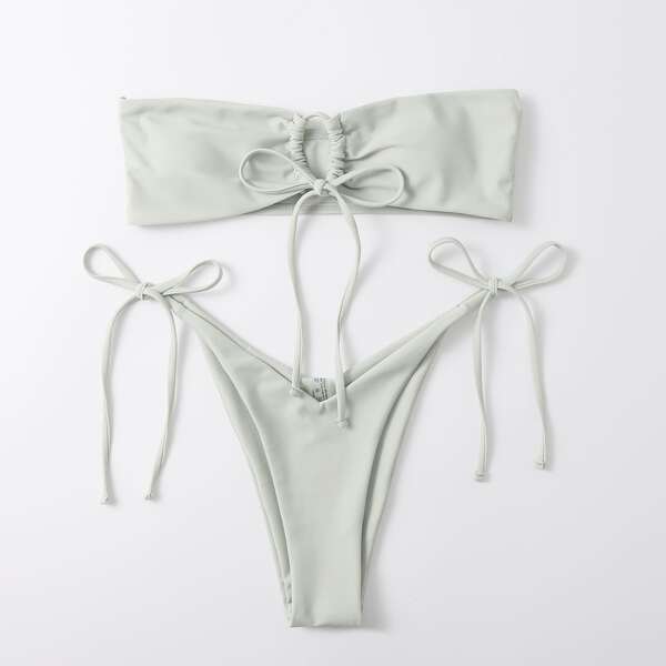 

Bandeau Tie Side Bikini Swimsuit, Mint green