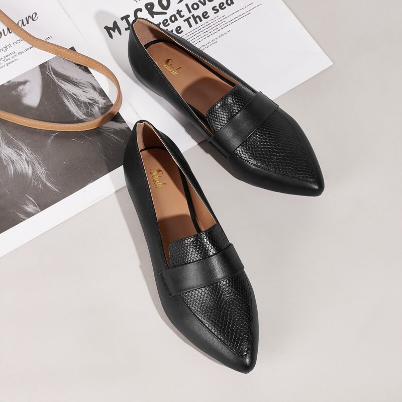

Point Toe Snakeskin Dress Loafers, Black