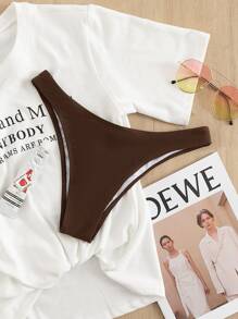 Swim SXY Summer Beach Solid High Cut Bikini Panty - Coffee Brown - View 5