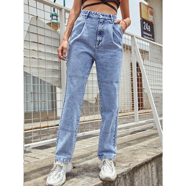 

High Waist Fold Pleat Jeans, Medium wash