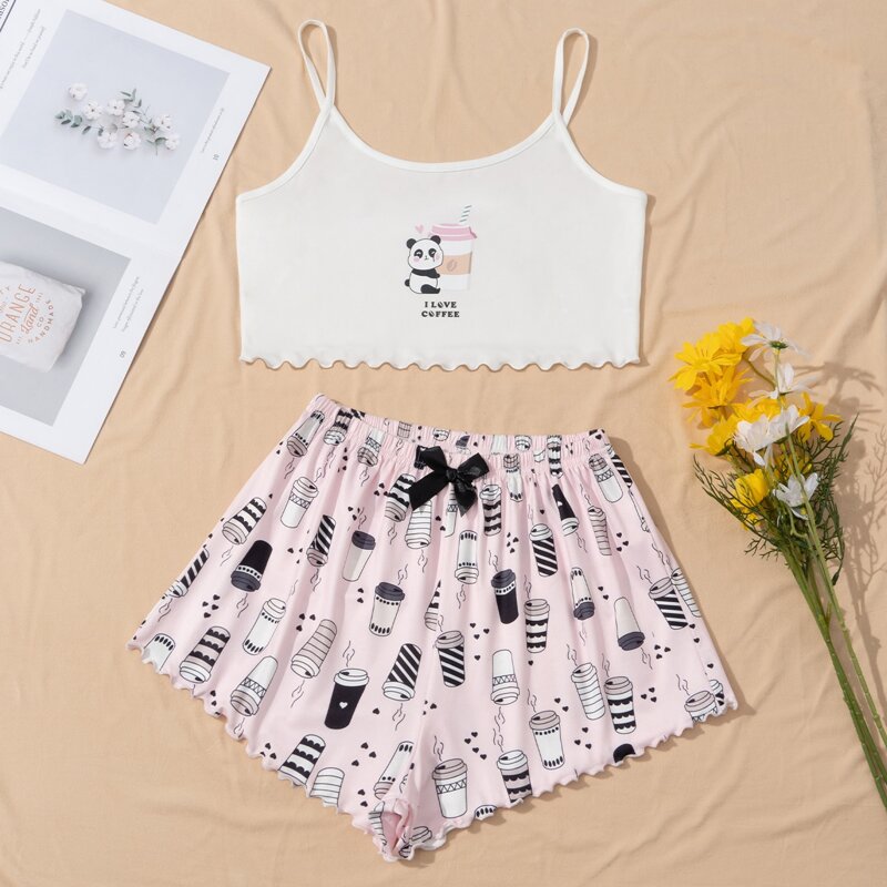 

Letter & Cartoon Graphic Pajama Set, Multicolor