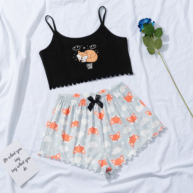 

Letter & Cartoon Graphic Pajama Set, Multicolor