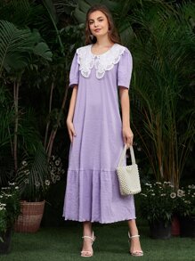 SHEIN Statement Collar Smock Dress - Lilac Purple - View 1