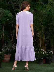 SHEIN Statement Collar Smock Dress - Lilac Purple - View 2