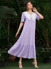 SHEIN Statement Collar Smock Dress - Lilac Purple - View 3