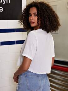 Camiseta Con Impresión De Letras Y Plantas - Blanco - Ver 2