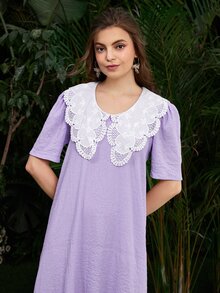 SHEIN Statement Collar Smock Dress - Lilac Purple - View 4