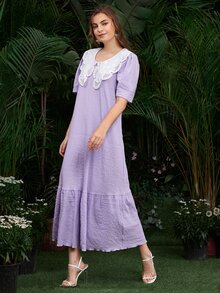 SHEIN Statement Collar Smock Dress - Lilac Purple - View 5