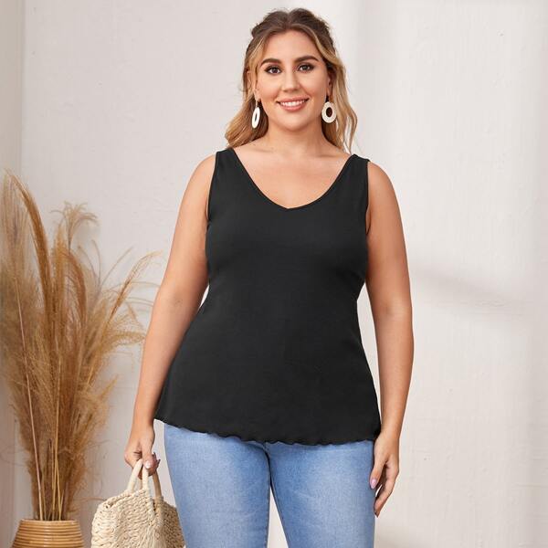 

Plus Lettuce Trim Tank Top, Black