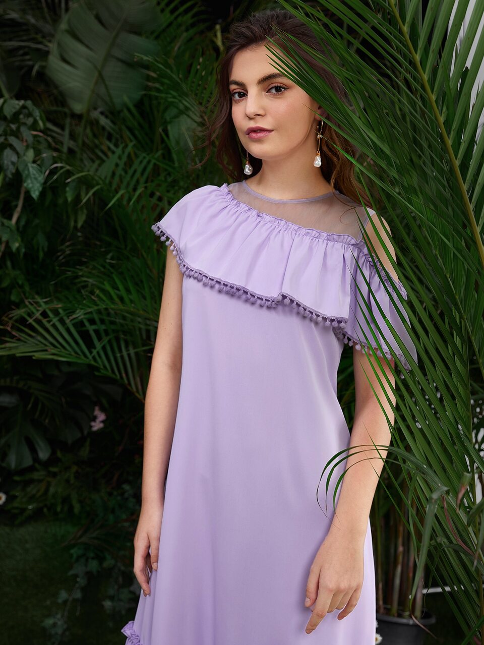 Ruffle Trim Pom Pom Detail Dress
