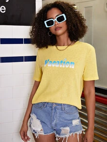 Camiseta Con Estampado De Letras - Amarillo - Ver 4