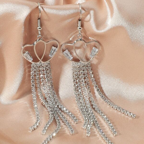 

Rhinestone Tassel Drop Earrings, Silver
