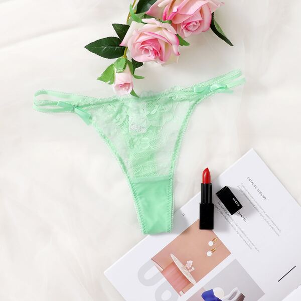 

Floral Lace Thong, Mint green