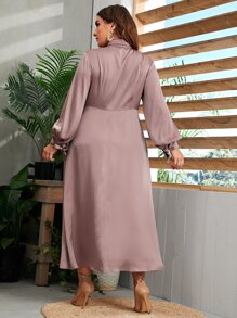 SHEIN Clasi Đầm Plus Size Thắt nút màu trơn Thanh lịch - Bụi hồng - Xem 2